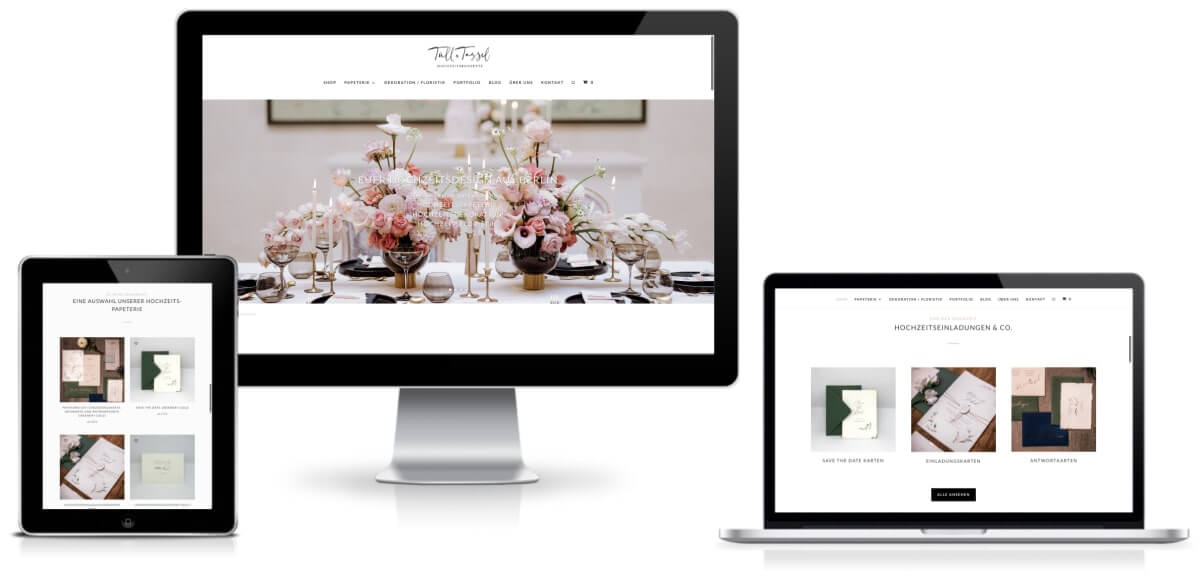 WooCommerce Onlineshop Webdesign fuer Tuell und Tassel Hochzeitspapeterie